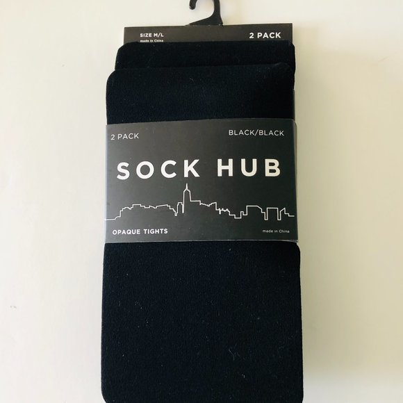 SOCK HUB Opaque Black Footed Tights NWT 2 Pair Size M/L - Picture 1 of 4